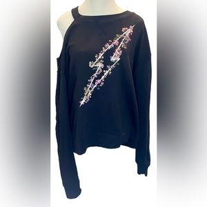 CHRLDR Cheerleader Lightning bolt floral cutout shoulder sweatshirt Black Size L